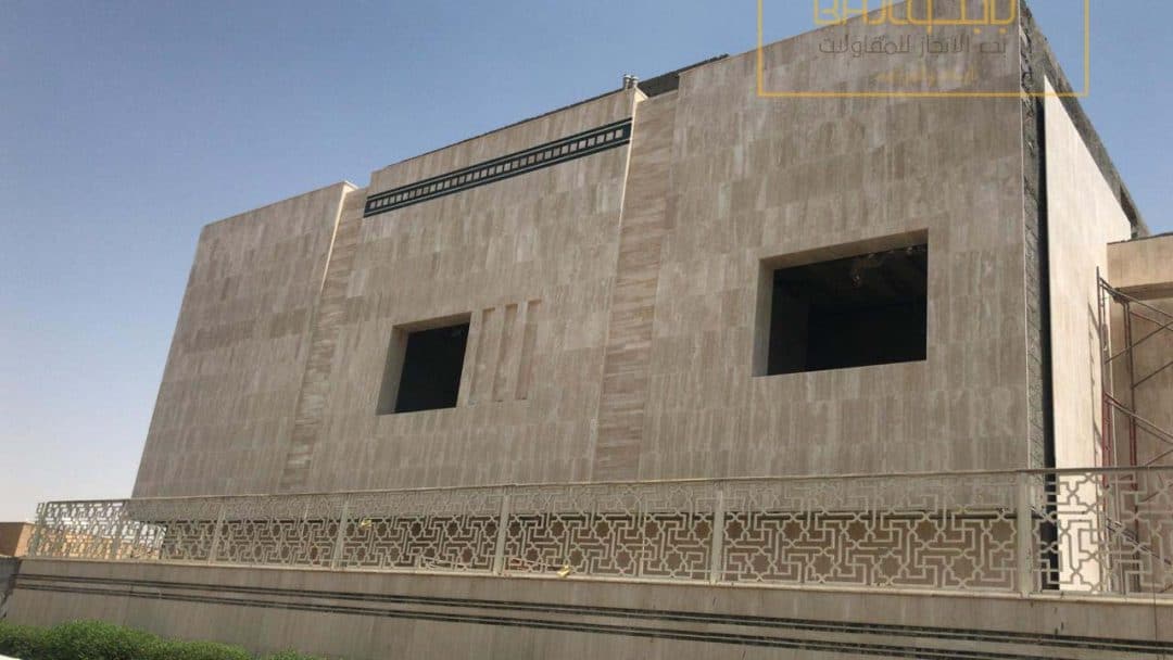تركيب رخام ترافنتينو ايطالي ميكانيكي واجهات 30*60 مخرج 14
