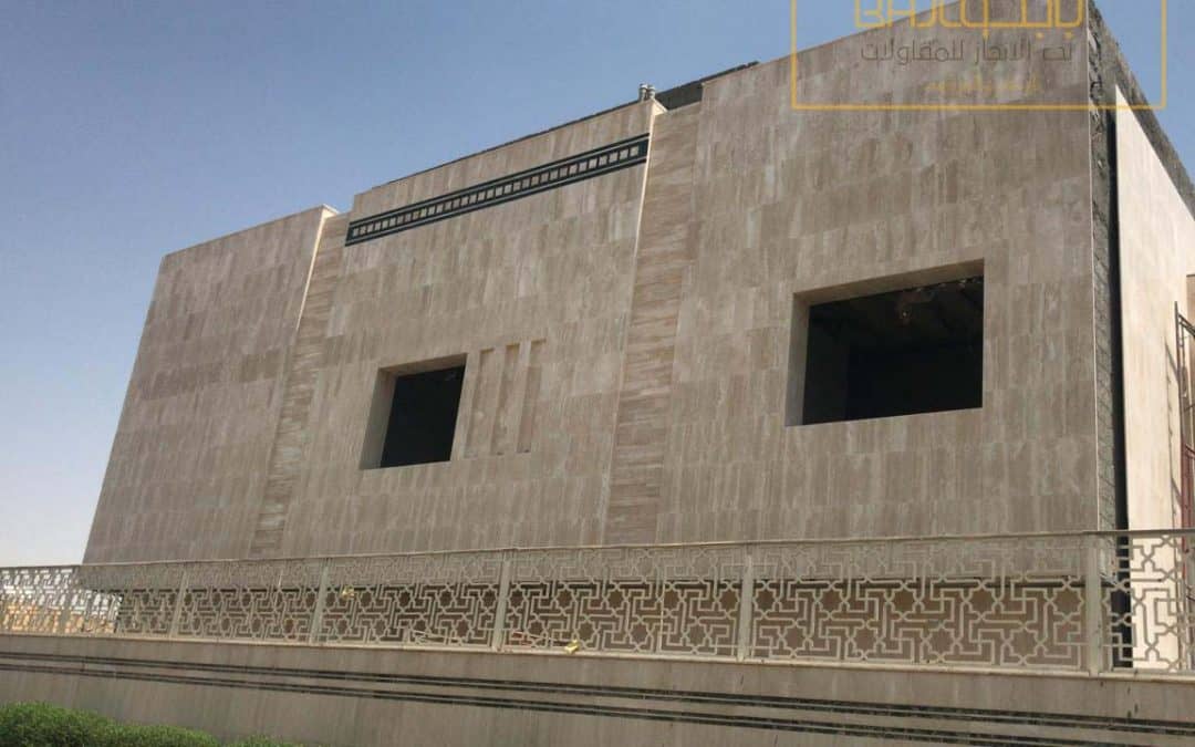 تركيب رخام ترافنتينو ايطالي ميكانيكي واجهات 30*60 مخرج 14